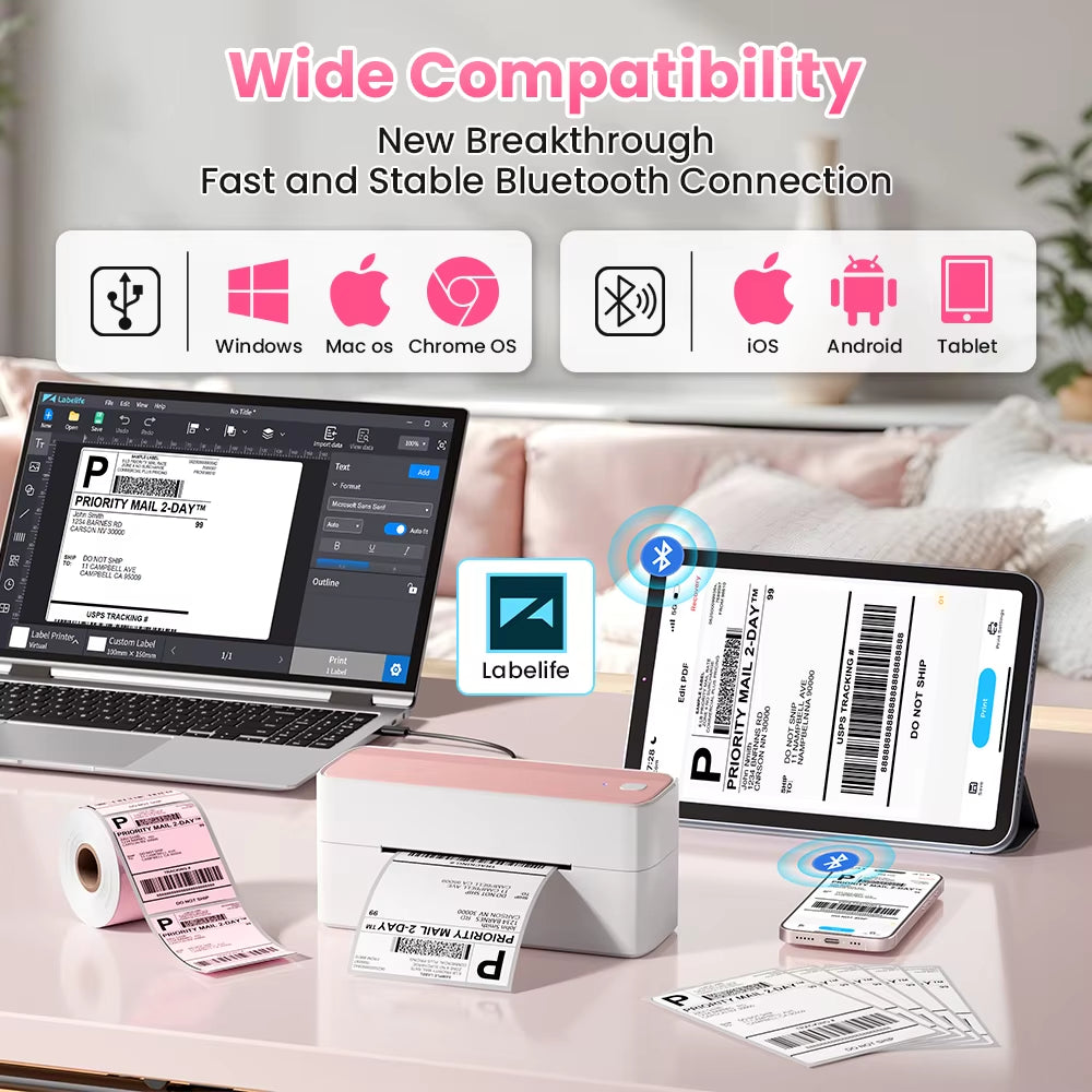 241 Bluetooth Thermal Label Printer Wireless Small Shipping Label Printer 4X6 Compatible with Iphone Android Mac Window