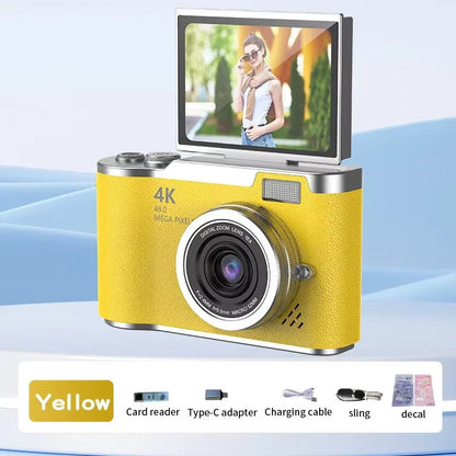 4K CCD 8X Digital Zoom Digital Camera for Student 48MP Compact Digital Photography Camera 180°Flip Screen Selfile Camera