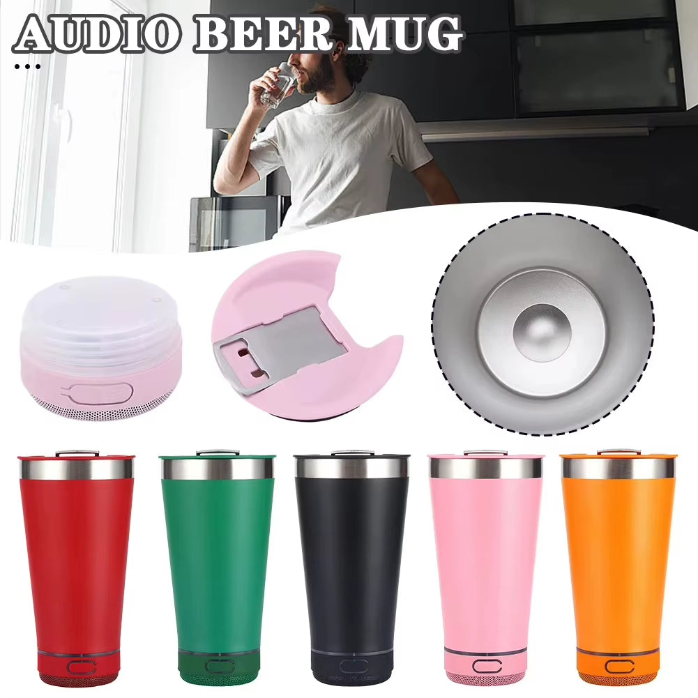 Portable Music Cup with Bottle Opener Stainless Steel 16Oz Reusable Simple Water Bottle Speaker Wireless Bluetooth Speaker