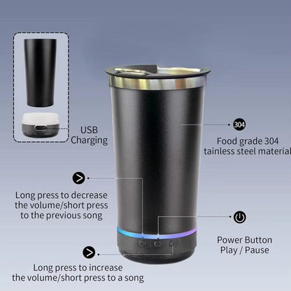 Portable Music Cup with Bottle Opener Stainless Steel 16Oz Reusable Simple Water Bottle Speaker Wireless Bluetooth Speaker